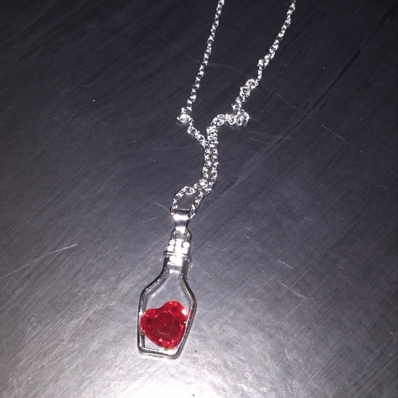 Crystal Heart Diamond Accent Wine Bottle Pendant Necklace Silver - Picture 5 of 16